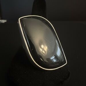 Sterling,‎ silver, and Black obsidian Statement Ring